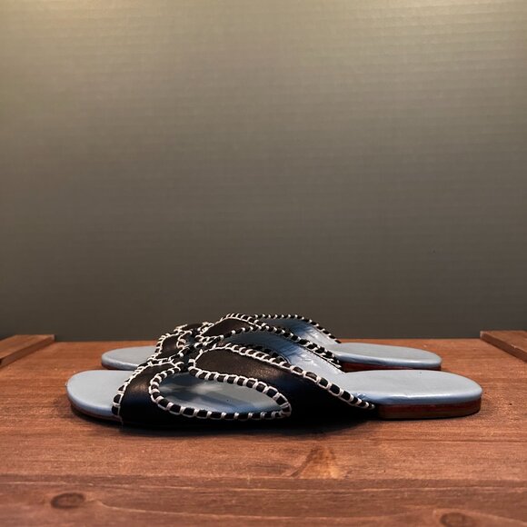 Frances Valentine Womens Meredith Blanket Stitch Slide Sandals Blue Leather 7B - Picture 4 of 8